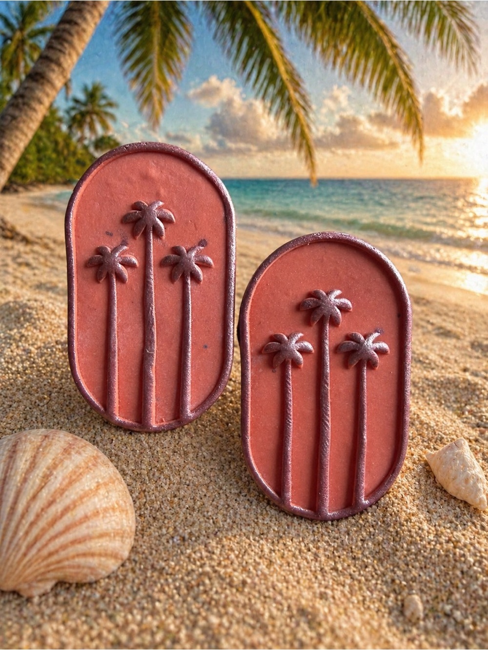 Terracotta Palm Tree Oval Stud Handmade Polymer Clay Earrings